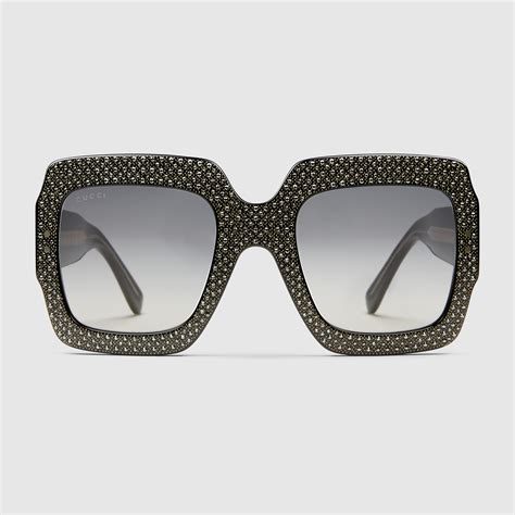 gucci oversized square-frame rhinestone sunglasses|Gucci bedazzled sunglasses.